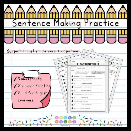 S + Past Simple Verb + O (Simple Past Action) Worksheet [Digital Download]