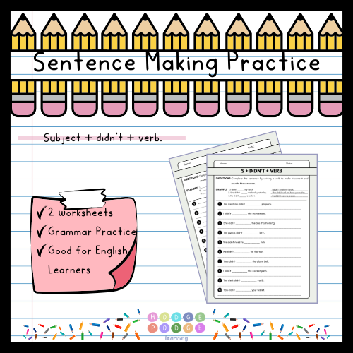 S + didn't + Verb (Simple Past Negative) Worksheet [Digital Download]