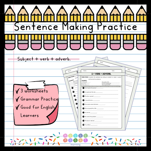 S + Verb + Adverb. (Manner-Adverb placement) Worksheet [Digital Download]