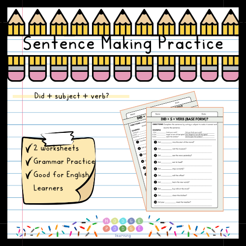 Did + S + Verb (Base form)? (Yes/no Question-Simple Past) Worksheet [Digital Download]