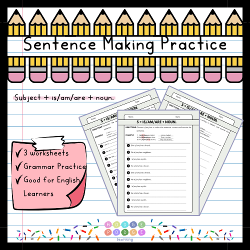 Subject + is/am/are + Noun (Identity/Occupation Focused) Worksheet [Digital Download]