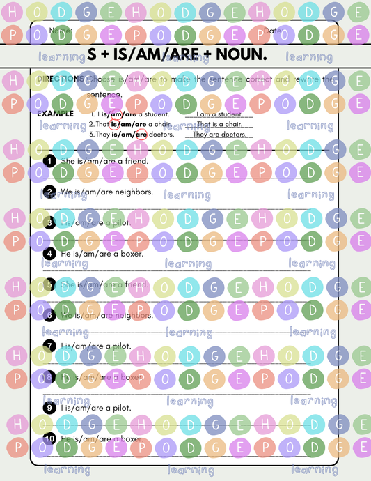 Subject + is/am/are + Noun (Identity/Occupation Focused) Worksheet [Digital Download]