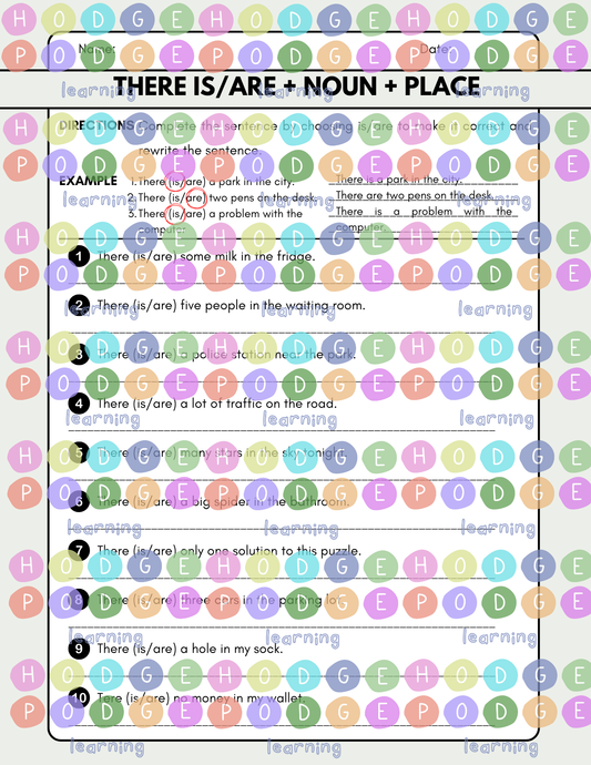 There is/are + Noun + Place (Existence) Worksheet [Digital Download]