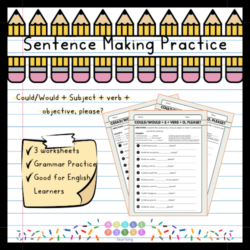 Could/Would + S + Verb + O, please? (Polite Request) Worksheet [Digital Download]