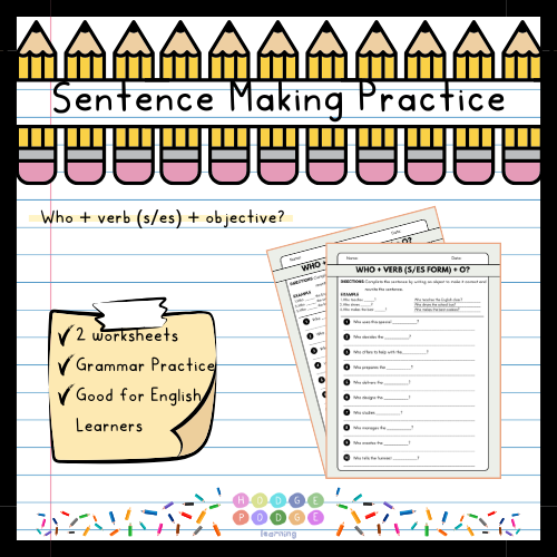 Who + Verb (s/es form) + O? (Subject Question) Worksheet [Digital Download]