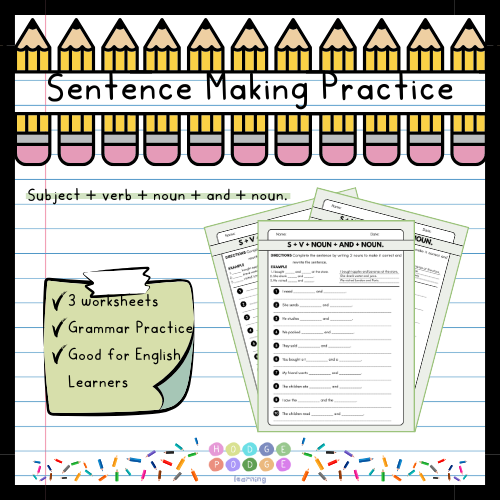 S + V + Noun + and + Noun. (Conjunction 'and') Worksheet [Digital Download]