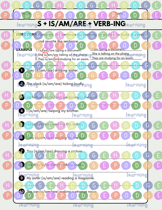 S + am/is/are + Verb-ing (Present Continuous) Worksheet [Digital Download]