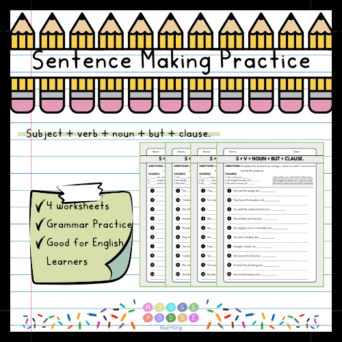 S + V + Noun + but + Clause. (Conjunction 'but') Worksheet [Digital Download]