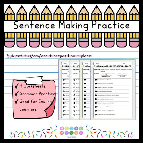 Subject + is/am/are + Preposition + Place (Static) Worksheet [Digital Download]