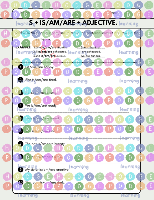 Subject + is/am/are + adjective. (State/Feeling Focused) Worksheet [Digital Download]