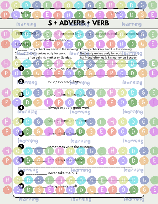 S + Adverb + Verb. (Adverb of Frequency) Worksheet [Digital Download]