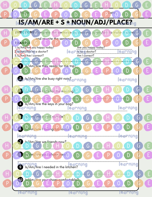 Is/Am/Are + S + Noun/Adj/Place? (Yes/No question-'to be') Worksheet [Digital Download]