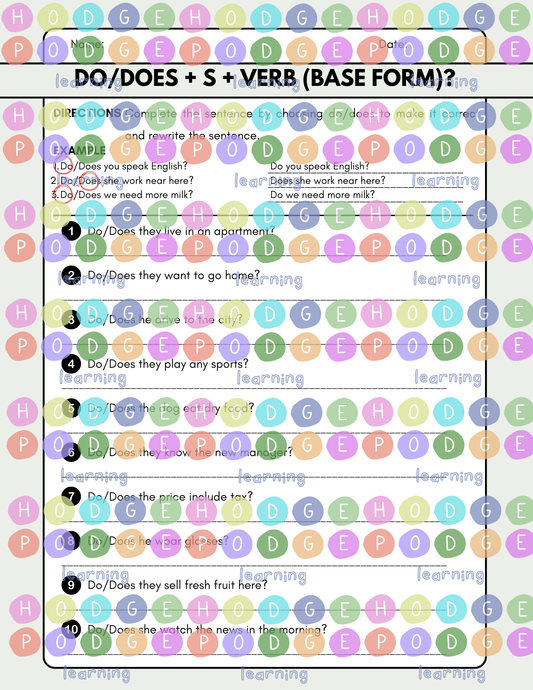 Do/Does + S + Verb? (Yes/No question-Simple Present) Worksheet [Digital Download]