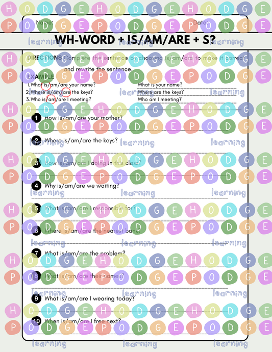 Wh-word + is/am/are + S? (WH-Question 'to be') Worksheet [Digital Download]