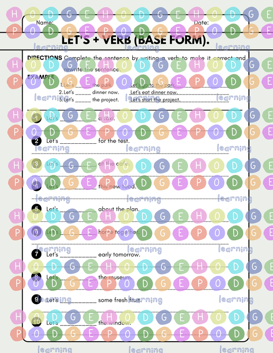 Let's + Verb (Suggestion) Worksheet [Digital Download]
