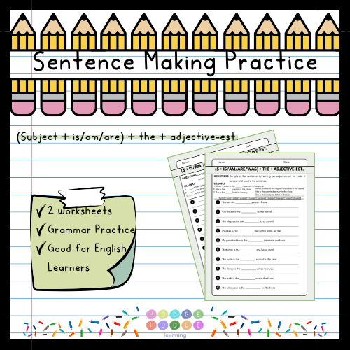 S + is/am/are + the + Adjective-est. (Superlative) Worksheet [Digital Download]